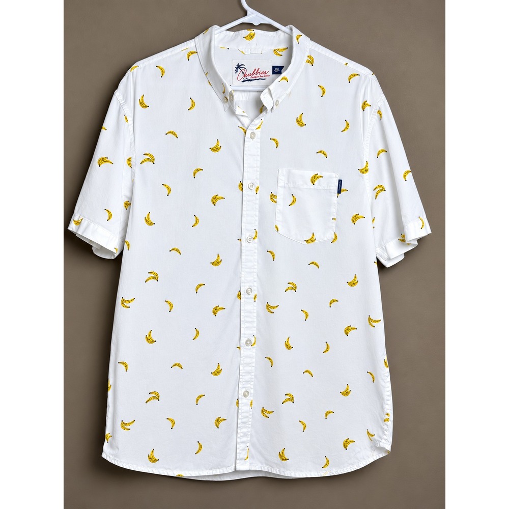 Men's Chubbies White Button Up Short Sleeve with Bananas Size L
